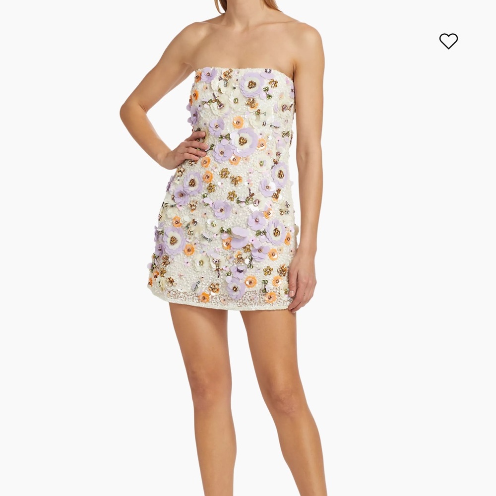 Love Shack Fancy Deja Floral Paillette Strapless Mini Dress
